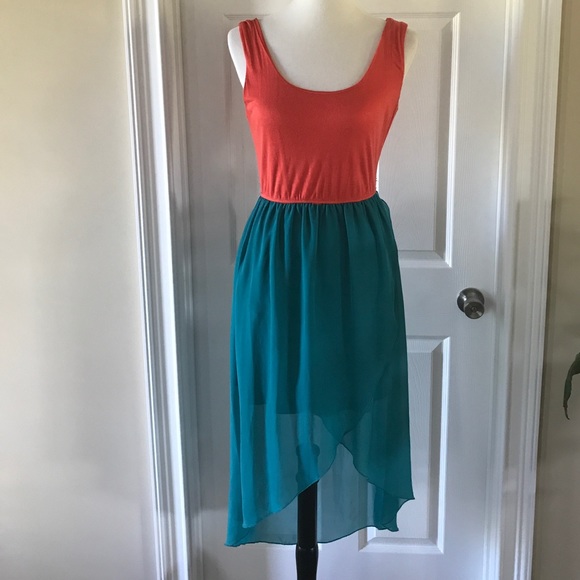 As U Wish Dresses & Skirts - As U Wish Hi-Lo dress Medium.  Orange and Teal